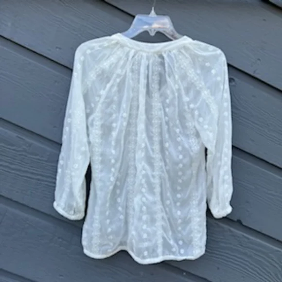 OLIVE & OAK SHEER LACE  BLOUSE WHITE SIZE MEDIUM - Picture 7 of 10